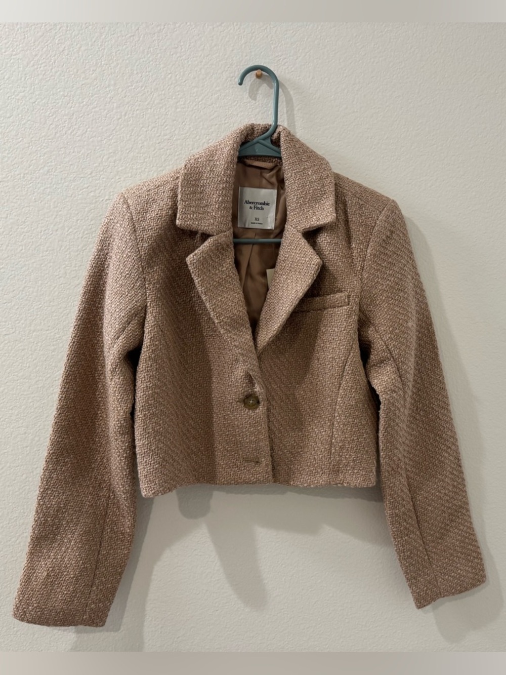 Abercrombie & Fitch Cropped Tan Cream Tweed Blazer - NWT - Size XS
